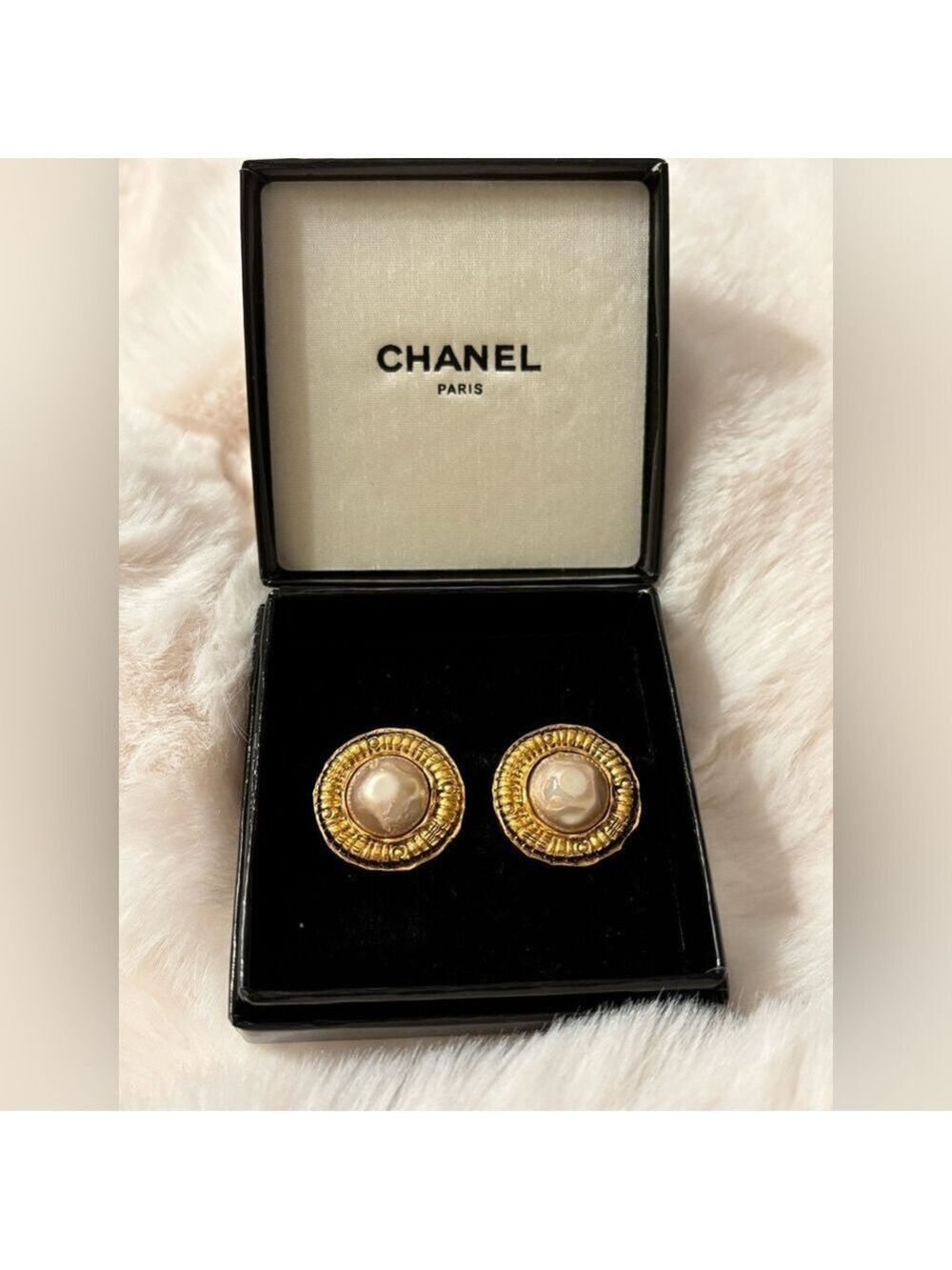 CHANEL Gold and Cream Statement Earrings - Clip on